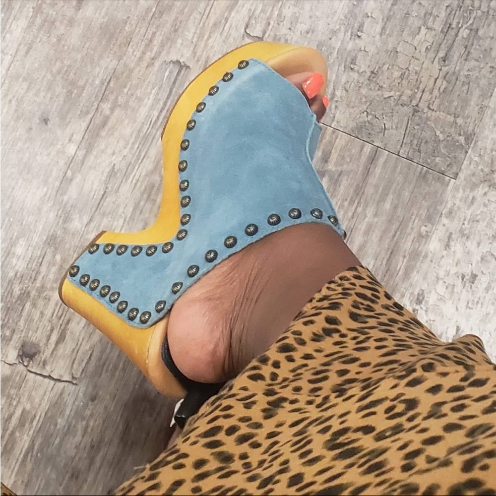 Stylish Blue and Yellow Women's Wedge Sandals